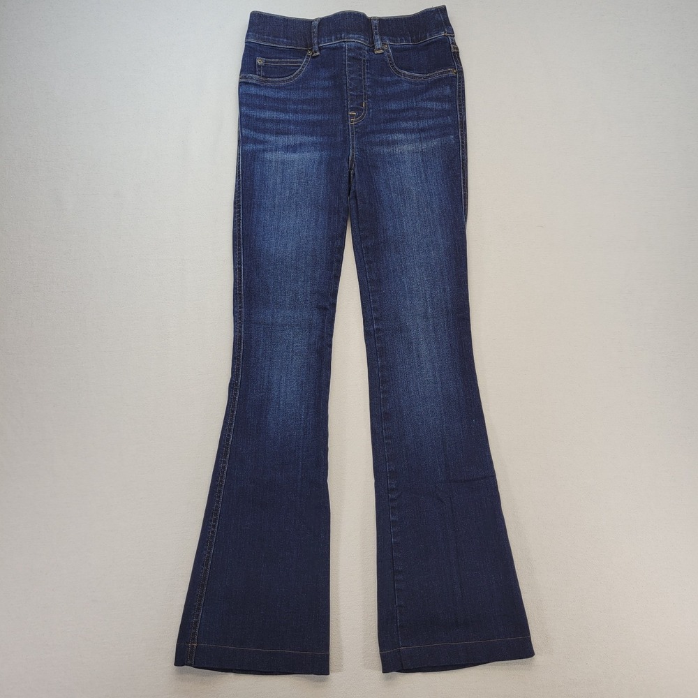 Spanx Jeans Womens XS Blue Flare Pull‎ On High Rise Stretch Dark Wash Denim